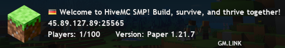 Welcome to HiveMC SMP! Build, survive, and thrive together!
