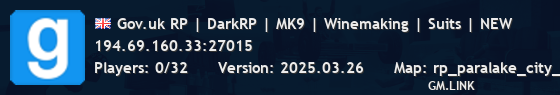 Gov.uk RP | DarkRP | MK9 | Winemaking | Suits | NEW