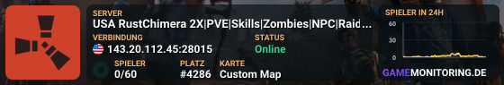 USA RustChimera 2X|PVE|Skills|Zombies|NPC|Raid Bases|Monthly