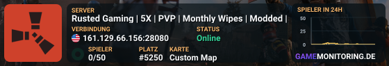 Rusted Gaming | 5X | PVP | Monthly Wipes | Modded |