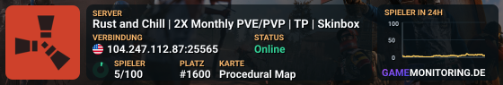 Rust and Chill | 2X Monthly PVE/PVP | TP | Skinbox