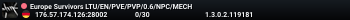 Europe Survivors LTU/EN/PVE/PVP/0.6/NPC/MECH