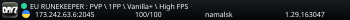 EU RUNEKEEPER : PVP \ 1PP \ Vanilla+ \ High FPS