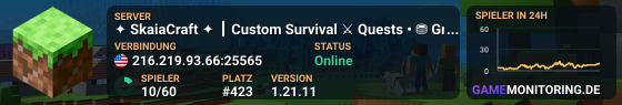 ✦ SkaiaCraft ✦ ┃ Custom Survival ⚔ Quests • ⛃ Grist Economy • ⚡ Live Now