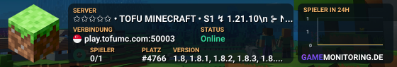 ✩✩✩✩✩ • TOFU MINECRAFT • S1 ↯ 1.21.10\n ⊱ NEW! SURVIVAL ⊰