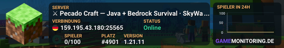 ⚔ Pecado Craft — Java + Bedrock Survival · SkyWars · OneBlock · Arena PvP · Parkour