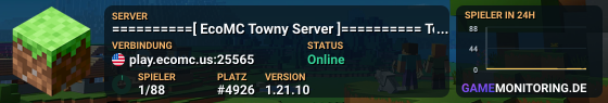 ==========[ EcoMC Towny Server ]========== Towny ; Economy ; EcoTech ; McMMo ; Jobs (1.21.10)