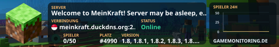 Welcome to MeinKraft! Server may be asleep, enter to wake up (~3 mins)