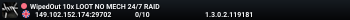 WipedOut 10x LOOT NO MECH 24/7 RAID