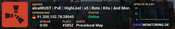 alcatRUST | PvE | HighLoot | x5 | Bots | Kits | And More