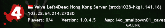 Valve Left4Dead Hong Kong Server (srcds1028-hkg1.141.16)
