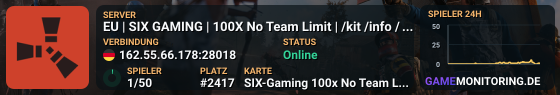 EU | SIX GAMING | 100X No Team Limit | /kit /info /clan | Weekl