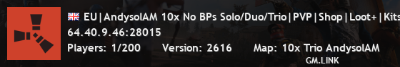 EU|AndysolAM 10x No BPs Solo/Duo/Trio|PVP|Shop|Loot+|Kits|Raid+