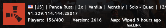 [US] | Panda Rust | 2x | Vanilla | Monthly | Solo - Quad | 12/4