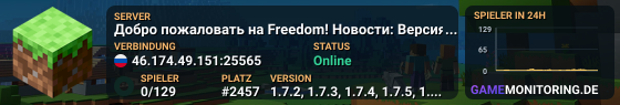 Добро пожаловать на Freedom! Новости: Версия 1.21.4;
