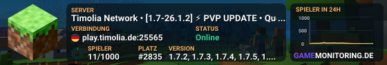 Timolia Network • [1.7-26.1.2] ⚡ PVP UPDATE • Queue, Layouts & Trims ⚔