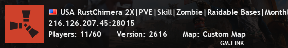 USA RustChimera 2X|PVE|Skill|Zombie|Raidable Bases|Monthly