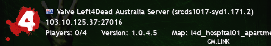 Valve Left4Dead Australia Server (srcds1017-syd1.171.2)