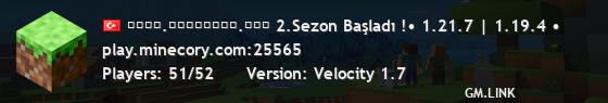 ᴘʟᴀʏ.ᴍɪɴᴇᴄᴏʀʏ.ᴄᴏᴍ 2.Sezon Başladı !• 1.21.7 | 1.19.4 •