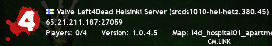 Valve Left4Dead Helsinki Server (srcds1010-hel-hetz.380.45)
