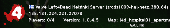 Valve Left4Dead Helsinki Server (srcds1009-hel-hetz.380.64)